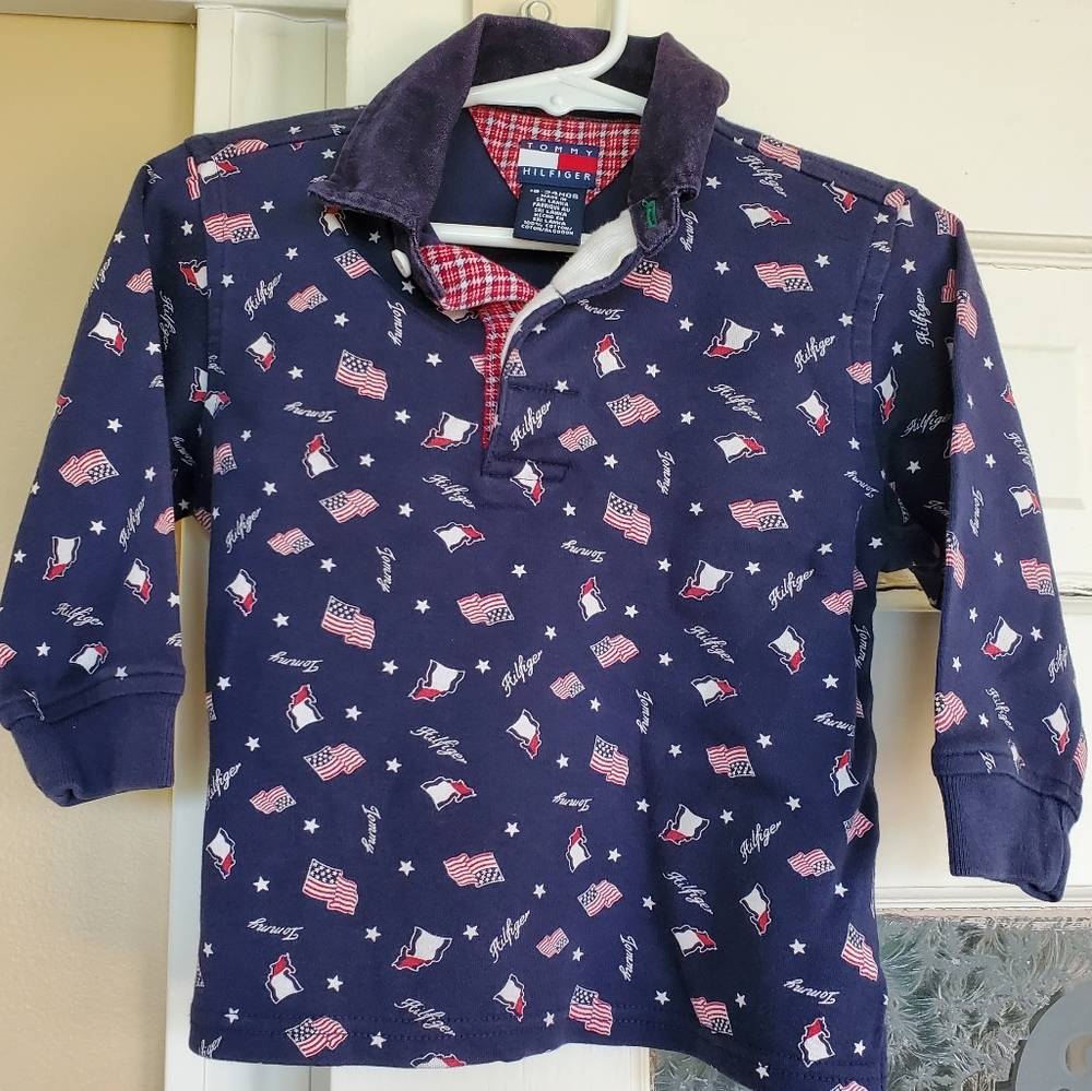 VTG Boys Tommy Hilfiger Polo Shirt Red/White/Blue 18-24M Patriotic 4th of July